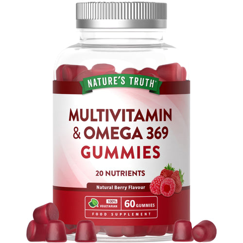 Multivitamin & Omega 369 Gummies, 60-count, are 100% vegetarian with a natural berry flavor.