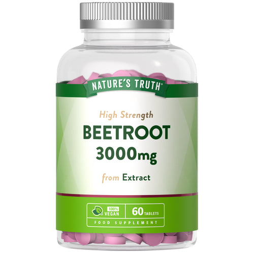 Nature's Truth High Strength Beetroot 3000mg from Extract, 60 vegan tablets in a bottle, supports healthy lifestyle.