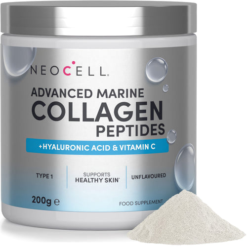 NEOCELL Marine Collagen Peptides with Hyaluronic Acid and Vitamin C, Type 1, Unflavoured, 200g powder.