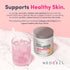 NeoCell Beauty Collagen Infusion Pink Lemonade 200g supplement. Supports healthy skin. Pink drink with straw beside jar.