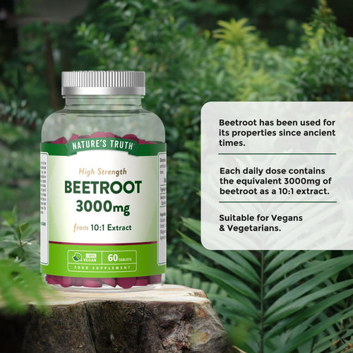 NATURE'S TRUTH High Strength BEETROOT 3000mg from 10:1 Extract, 60 tablets, 100% vegan food supplement.
