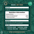 Hand holding Organic Lion's Mane 3000mg Equivalent Vegan Capsules info panel, detailing nutrition, ingredients, and free from claims.