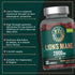 Product highlights graphic stating: Lion's Mane, adaptogenic properties, 2000mg equivalent gummies, natural berry flavor, 1-month supply, Vegan.