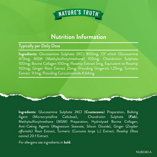 Supplement Facts panel for NU Glucosamine & Chondroitin Complex 120 Tablets.