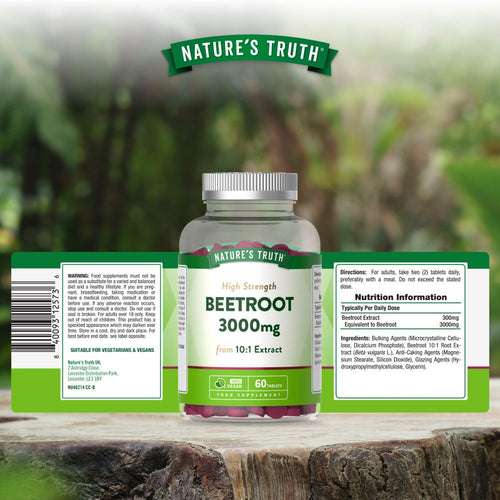 Beetroot Extract 3000mg from 10:1 Extract, vegan tablets with some loose and some in a bottle.