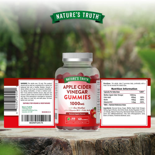 A jar of Apple Cider Vinegar 1000mg vegan gummies, 60 count.