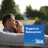 Man and woman relaxing on a patio at sunset, conveying peace, with a graphic for Natural Vitality Calm.