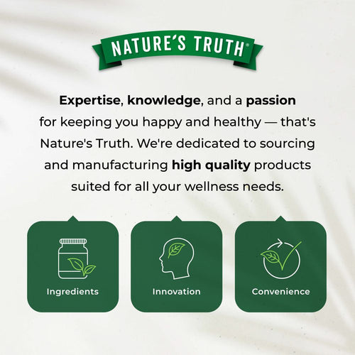 Infographic stating: Expertise, knowledge, passion for health; dedicated to sourcing quality products. Ingredients, Innovation, Convenience.