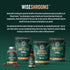A hand holding a bottle of Wiseshroom Nootropic Mushroom Complex with 90 vegan tablets displayed on the label.