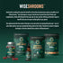 Three red berry flavored Wiseshrooms Lion's Mane 2000mg Vegan Gummies next to the product jar showing details.