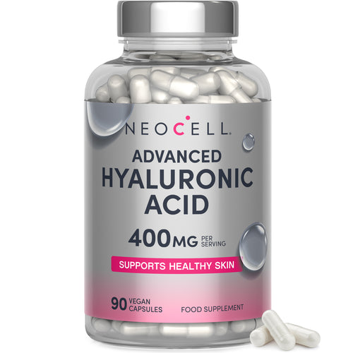 Neocell Advanced Hyaluronic Acid 400mg, 90 Vegan Capsules. Supports healthy skin as a food supplement.