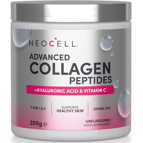 Neocell Advanced Collagen Peptides 200g jar with Hyaluronic Acid & Vitamin C, Type 1 & 3, Supports Healthy Skin, Grass-Fed, Unflavoured.