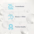 Infographic shows '25+ YEARS' as a trusted brand with messages of 'Beauty from Within' and 'Premium Quality'.