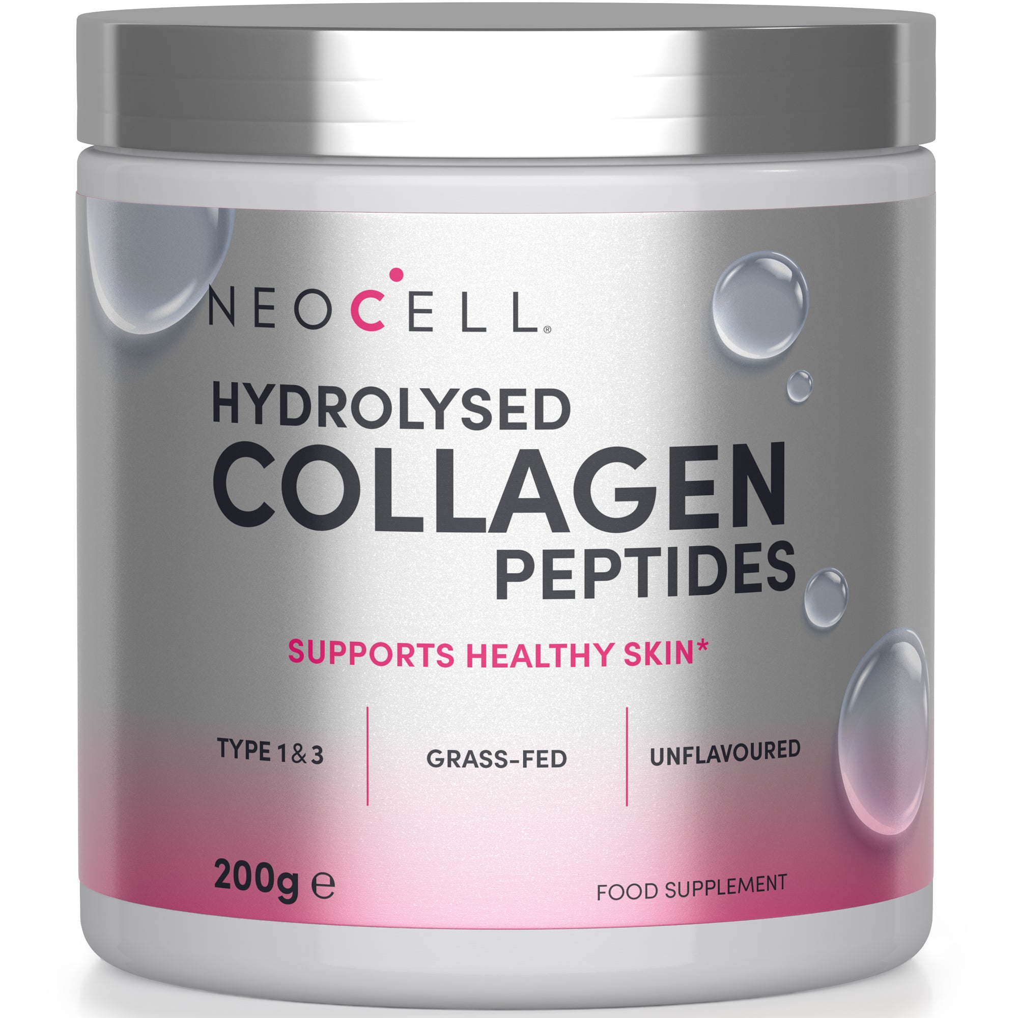 Neocell Hydrolysed Collagen Peptides, Type 1&3, Grass-Fed, Unflavoured, 200g. Supports healthy skin.