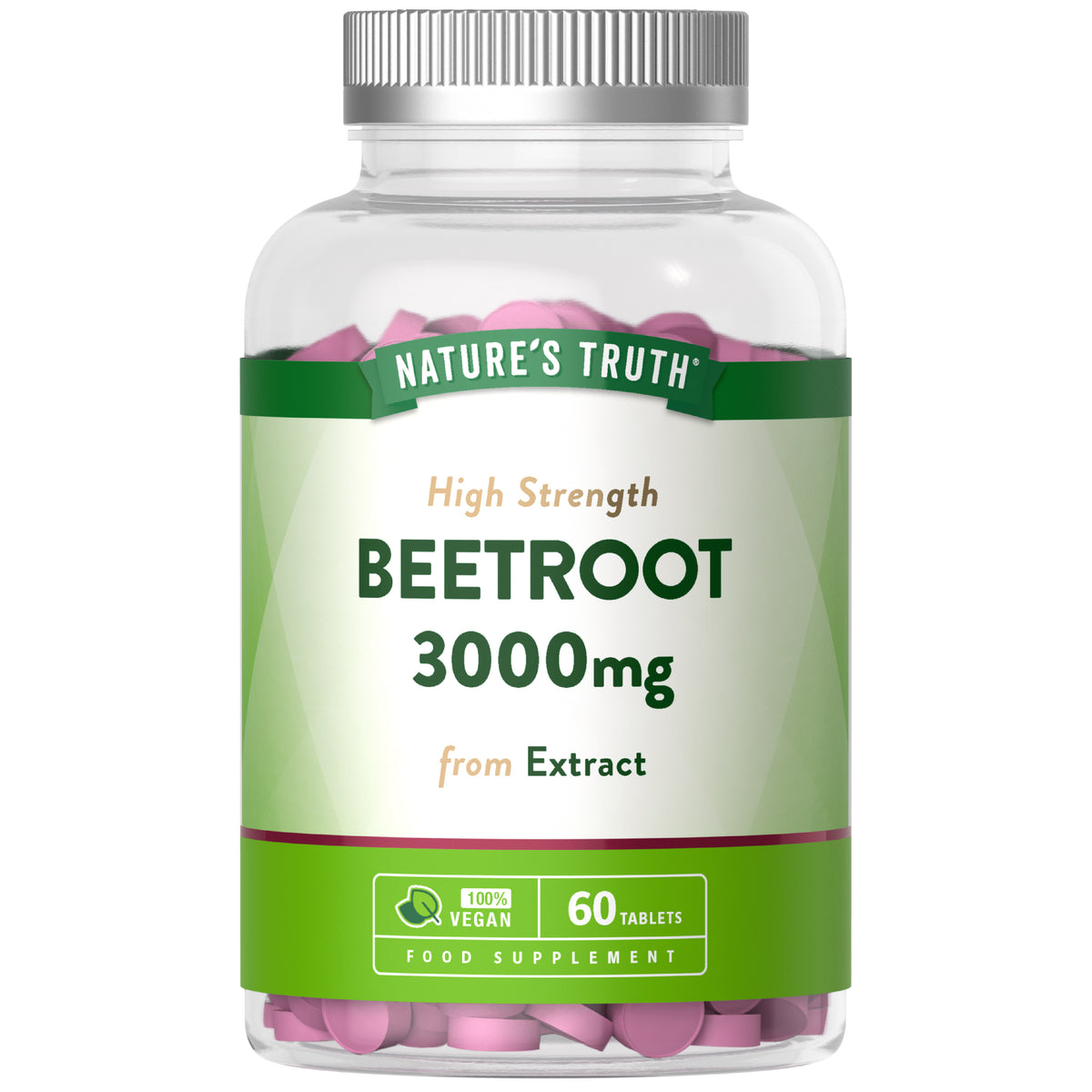 Nature's Truth High Strength Beetroot 3000mg from Extract, 60 vegan tablets in a bottle, supports healthy lifestyle.