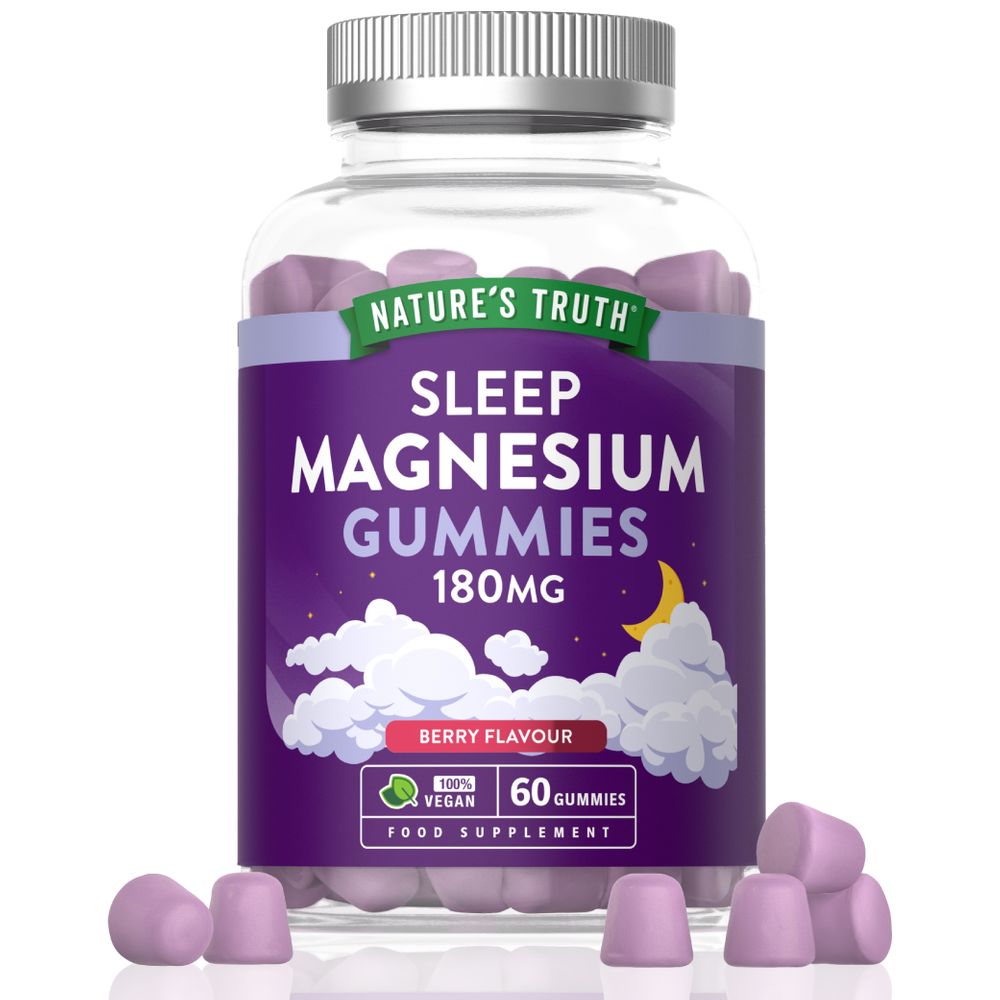 180MG Sleep Magnesium vegan gummies, berry flavor, 60 count.