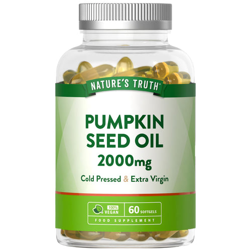 Pumpkin Seed Oil 2000mg 60 Softgels, cold pressed and extra virgin, 100% vegan food supplement.