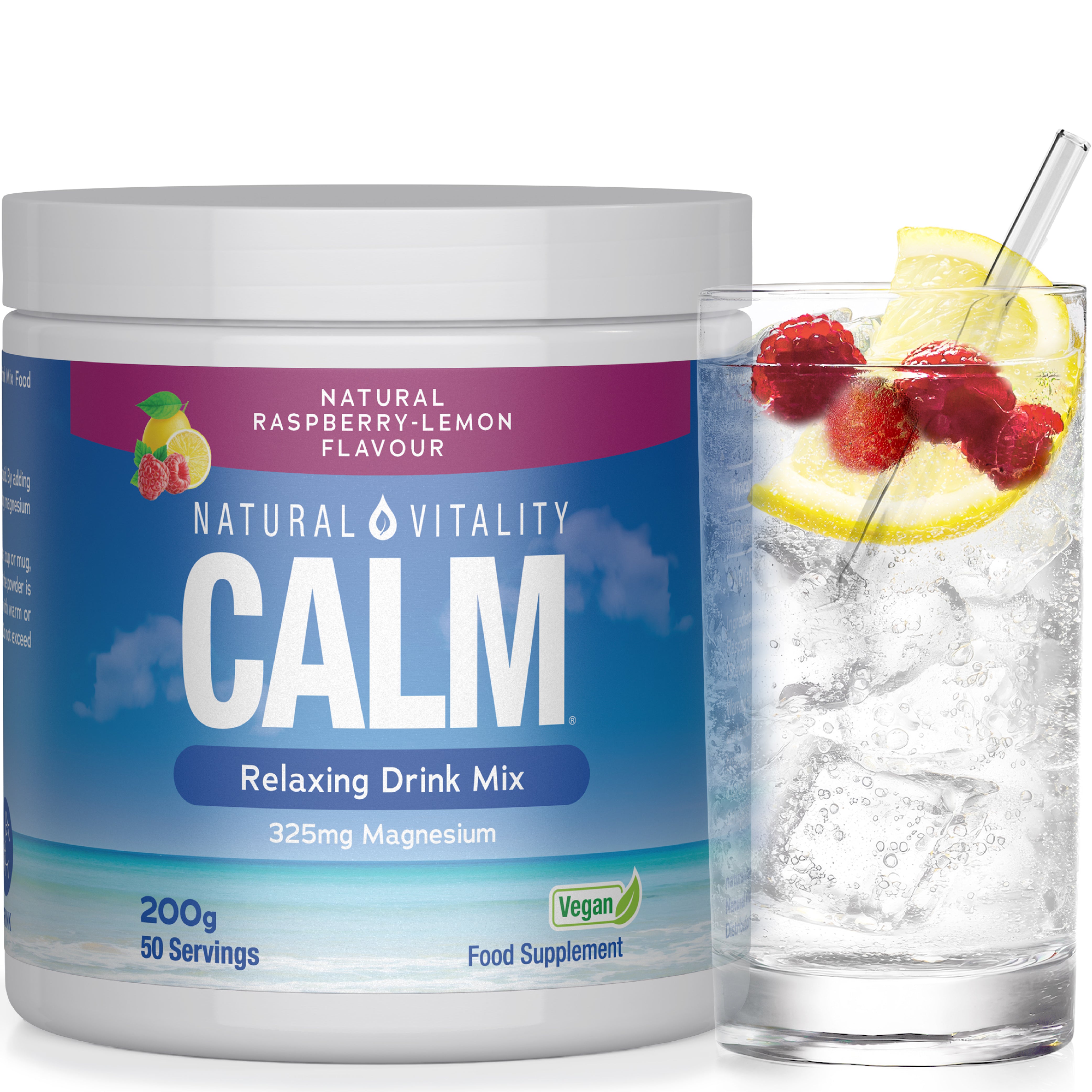 Natural Vitality Calm Magnesium Powder Supplement | Relaxing Drink Mix | High Strength Magnesium Carbonate | for Women & Men | Vegan | Natural Raspberry-Lemon Flavour | 200g