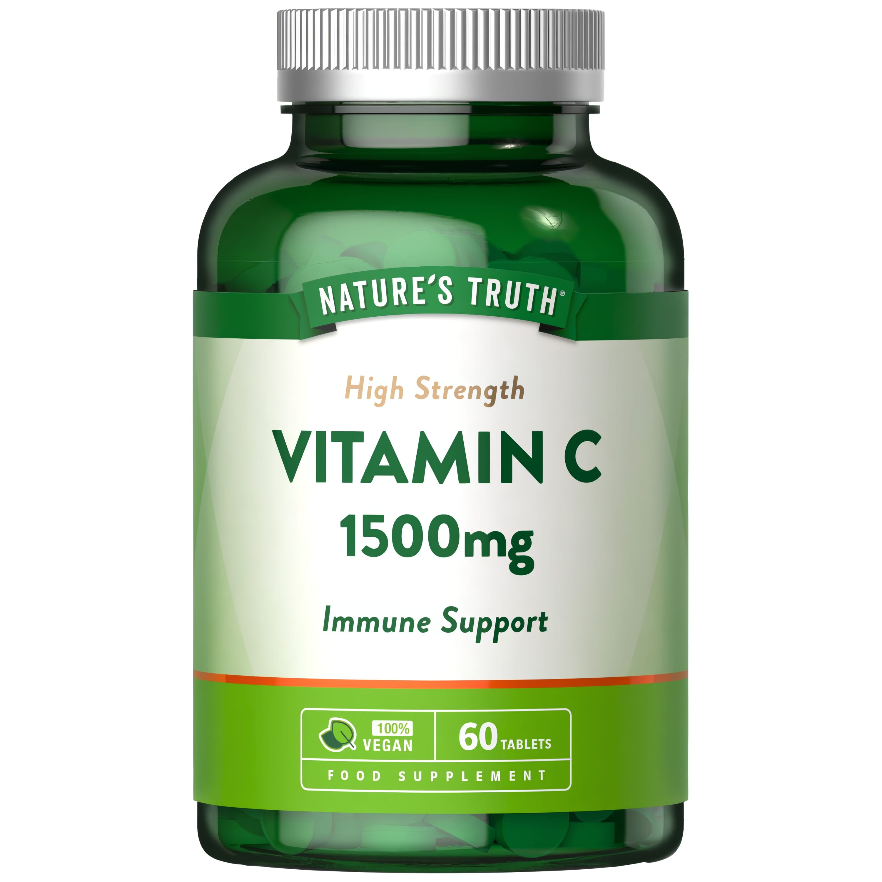 Natures Truth Vitamin C 1500mg, 60 tablets, for immune support, 100% vegan food supplement.