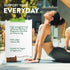 An adult woman practices yoga outdoors near a graphic for Magnesium Bisglycinate supplement.