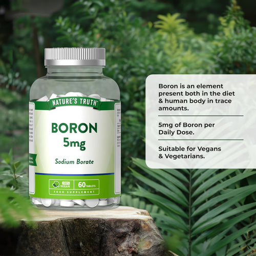 Boron 5mg Sodium Borate, 60 vegan tablets, as a food supplement.