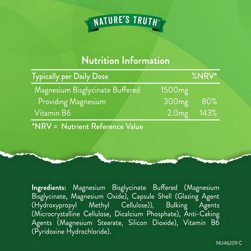 Supplement Facts panel for NU Magnesium Bisglycinate 1500mg, containing 60 Vegan Capsules.