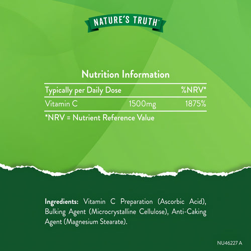 Supplement Facts panel for Nature's Truth Vitamin C 1500mg, 60 Tablets.