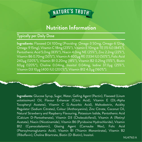 Supplement Facts for NU Omega 369 & Multivitamin 60 Vegetarian Gummies panel.