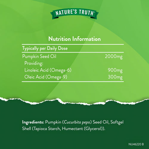 Supplement Facts label for Pumpkin Seed Oil 2000mg, 60 softgels.