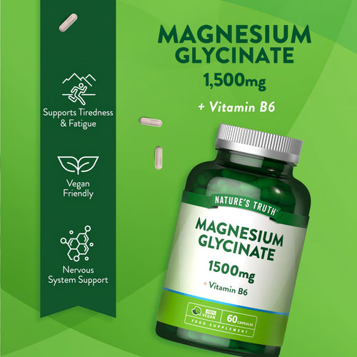 Product highlights graphic stating Supports Tiredness & Fatigue, Vegan Friendly, Nervous System Support.