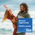 A man and a young girl laugh and play by the ocean, with a blue graphic overlay for Natural Vitality Calm.