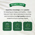Infographic stating: Expertise, knowledge, passion for health; dedicated to sourcing quality products. Ingredients, Innovation, Convenience.